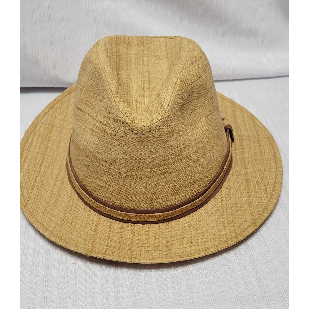 Scala Classico Mens 100% Raffia Straw Fedora Hat Tan Small Medium Safari Summer
